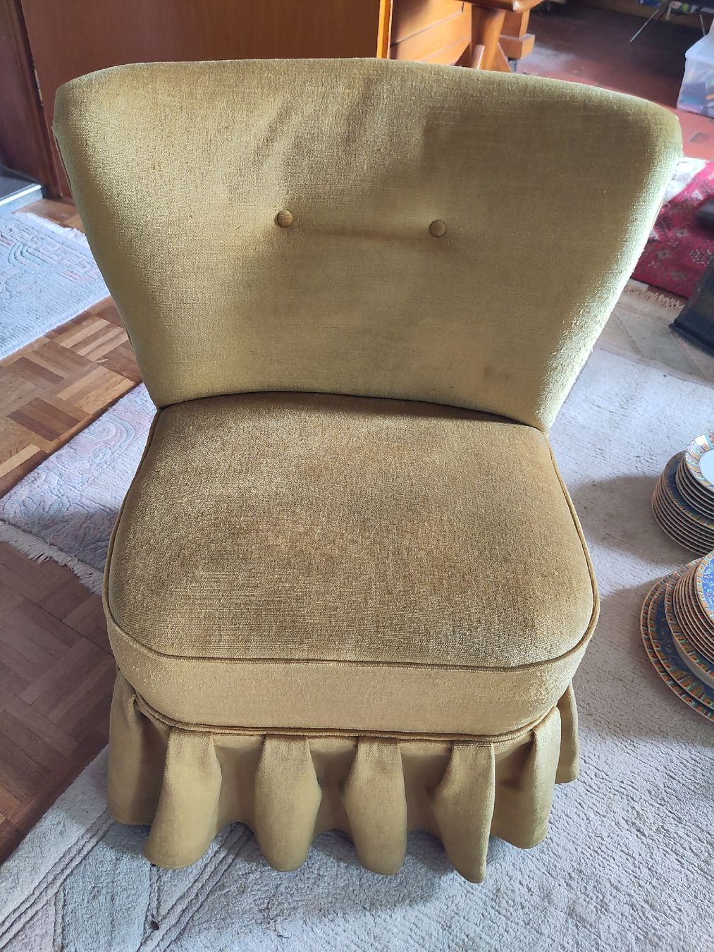 Poltrone: Sitzmöbel Vintage Lounge Sessel beige Stoff – Usato da Derendingen venduto da Biberister 1