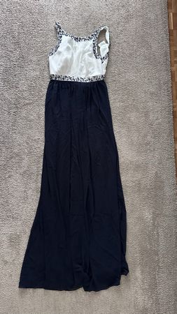 Abendkleid weiss-blau mit Perlen  Grösse 36 neu