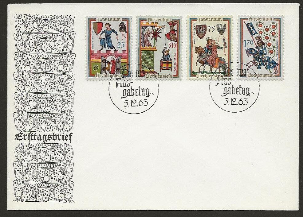 Tutti i francobolli: LIECHTENSTEIN 1963 FDC  Minnesänger – Usato da Arlesheim venduto da kuhnphila