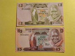 SAMBIA - 2 + 5 Kwacha UNC (78/B-132952,45/C-150492)