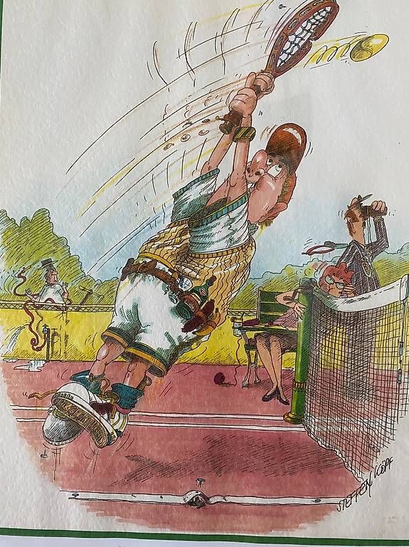 Poster & Bilder: Tennis Karikatur by Steffen Köpf "BACKHAND" – Gebraucht aus Bern von Pfupfi0 1