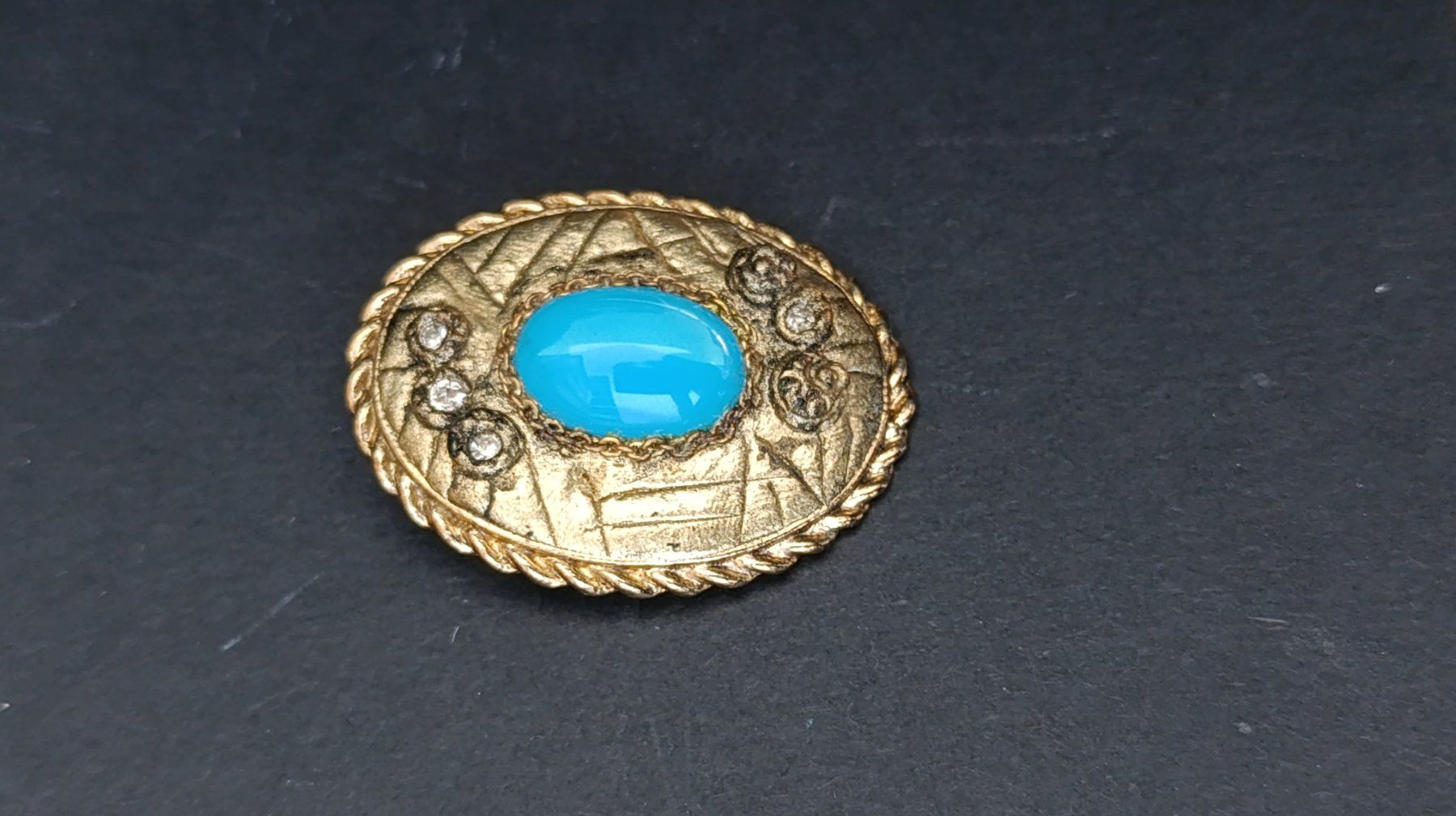 Spille & Fermagli: Broche Vintage Dorée avec Cabochon Turquoise ! – Usato da Genève venduto da EcrinVintage 3