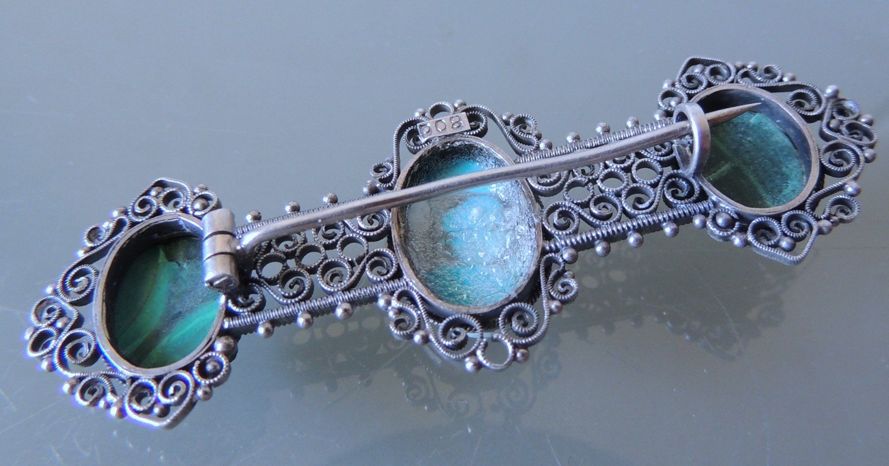 Broches & Aiguilles: Silber 800 Brosche Malachit Kamee Türkis – D'occasion à Waldenburg par schaller707 5