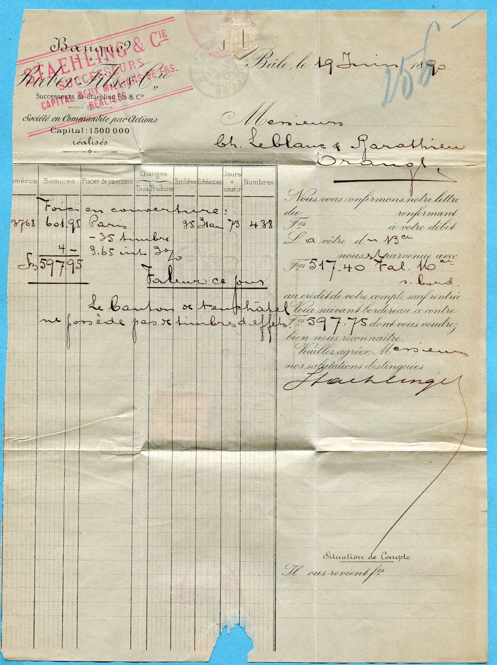 Alle Briefmarken: Faltbrief von Basel nach Orange 1890 – Gebraucht aus Opfikon von Prophila 1