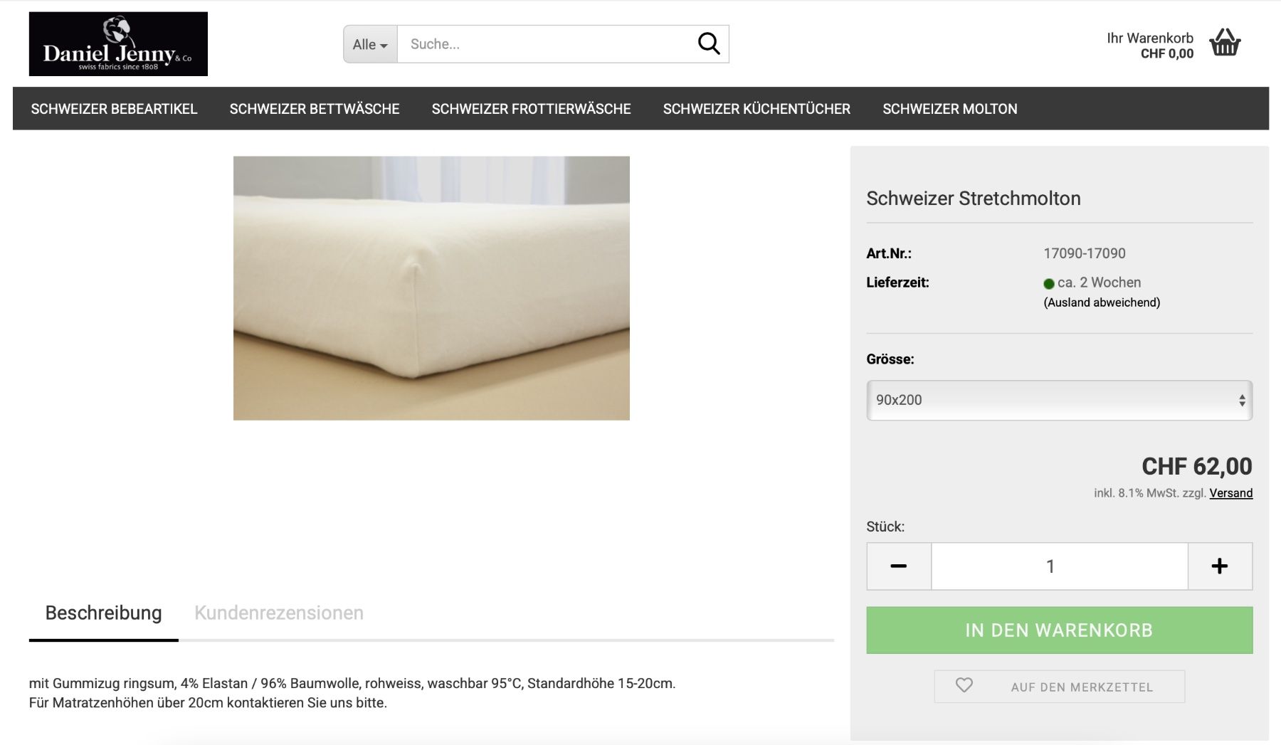 Biancheria da letto: Schweizer Stretchmolton_ca. 70 x 145 cm_Daniel Jenny & Co. – Usato da Flawil venduto da Waldau1B 4