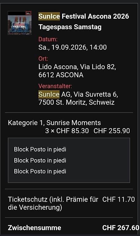 Biglietti: Sunice VIP Tickets – Usato da Winterthur venduto da Miinaronja 1