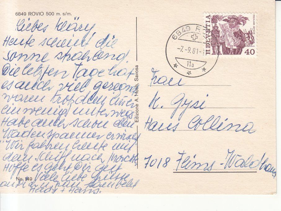 Cartoline postali: Rovio 1981 – Usato da Bürglen TG venduto da StampGraf 1