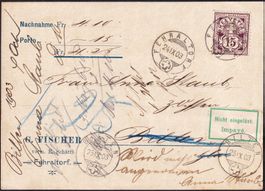 1903: Nachnahme Fehraltorf nach Bilten (GL), 15Rp. Zifferm.