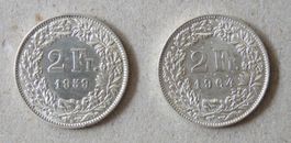 2 x Fr. 2.-  1959 und 1964  Silber