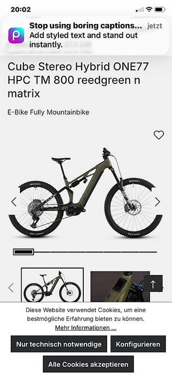 CUBE Stereo Hybrid ONE77 HPC TM 800 - Top E-Bike! (Gebraucht) in Ranzo ...