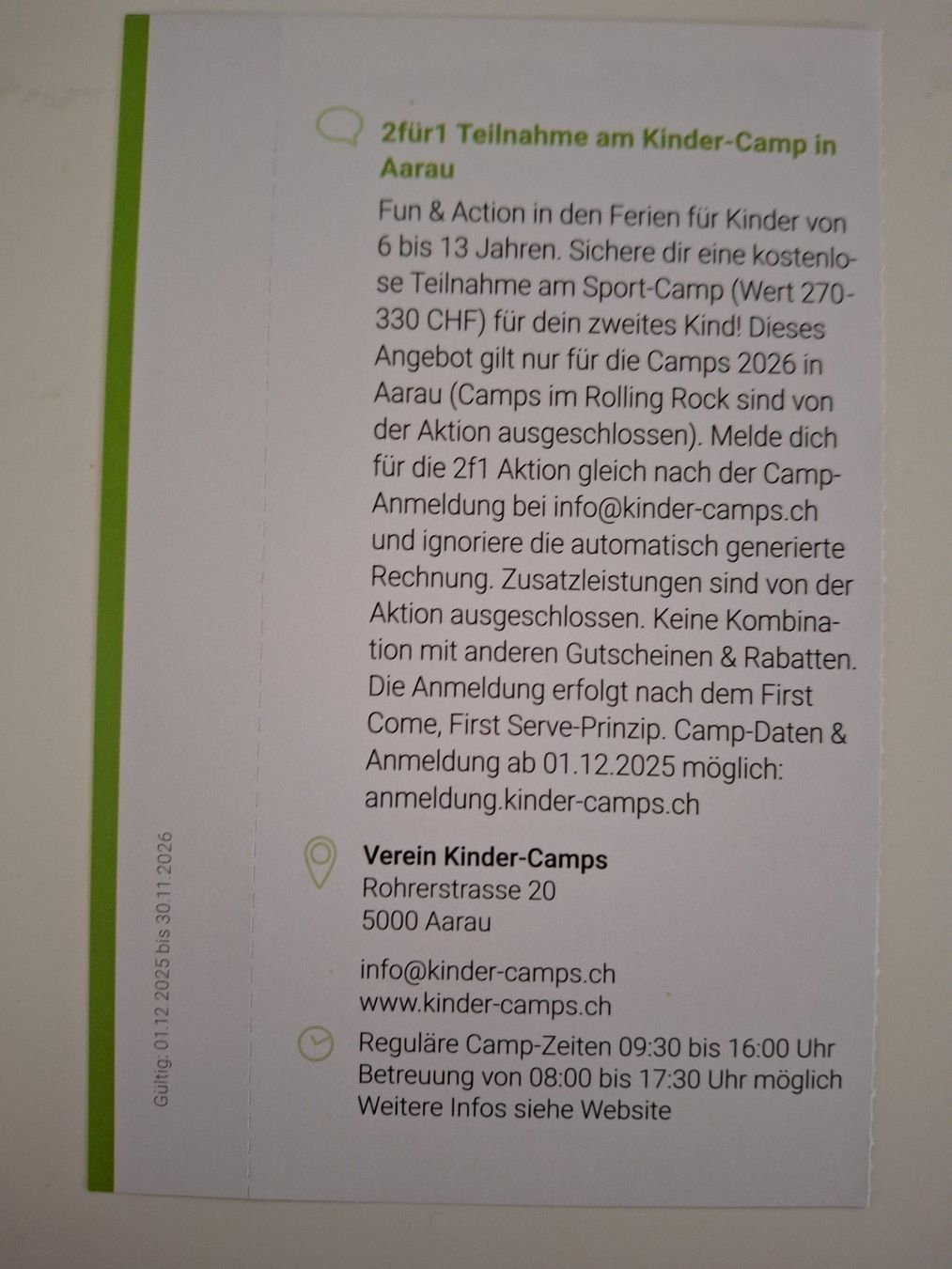 Buoni: 2 für 1: Kinder-Camp Aarau – Nuovo (secondo la descrizione) da Walterswil SO venduto da mel_5b2h 1
