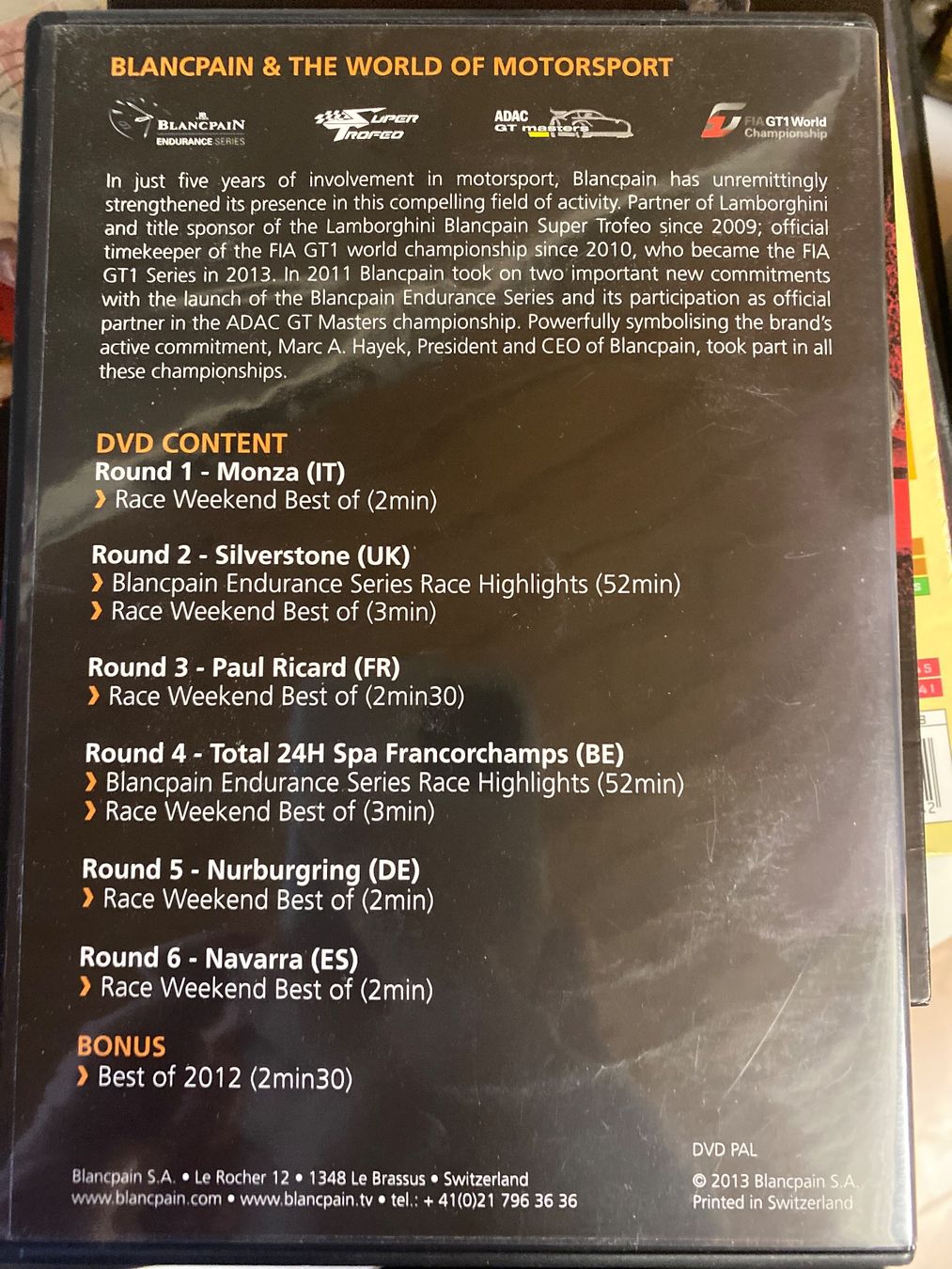 Tous les DVDs: DVD - Blancpain Race Weekends 2012 – D'occasion à Le Brassus par cinema13 1
