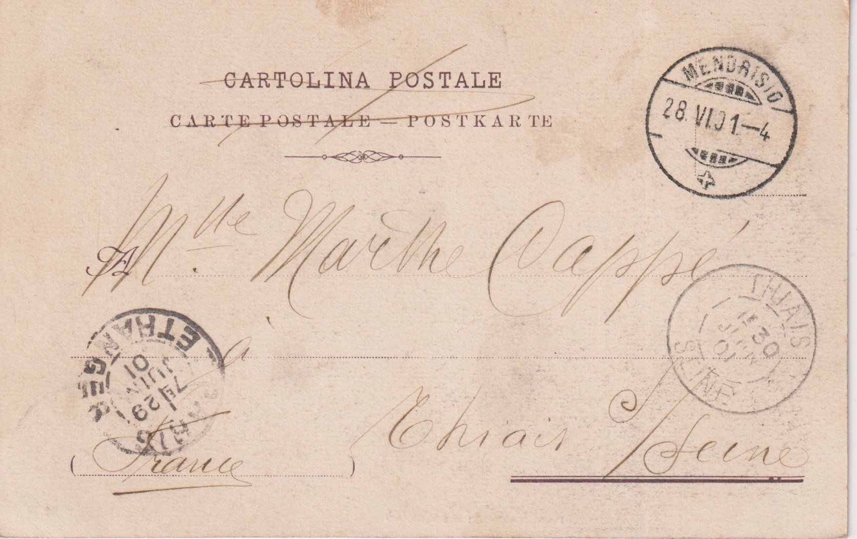 Cartoline postali: AK Mendrisio - panorama 1901, rara. – Usato da Riva San Vitale venduto da MAR-NAPO 1
