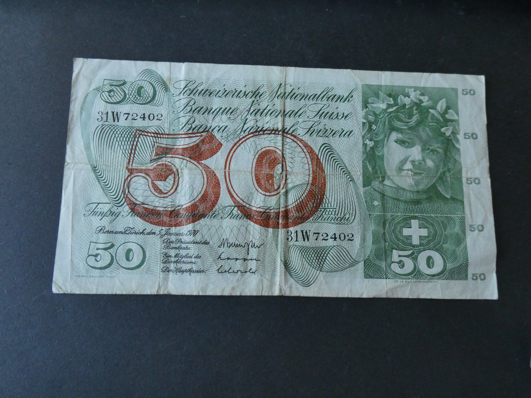 Billets de banque: Schweiz 1970, 50 Franken – D'occasion à Hinterforst par Rohusri
