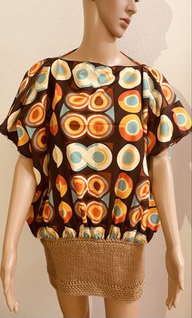 Long Shirt braun gemustert mit Strickbund Grösse L