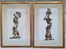 Deux tableaux d'art africain uniques en papillons!