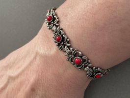 Silber ARMBAND Koralle 17.5cm Korallen antik Tracht zierlich