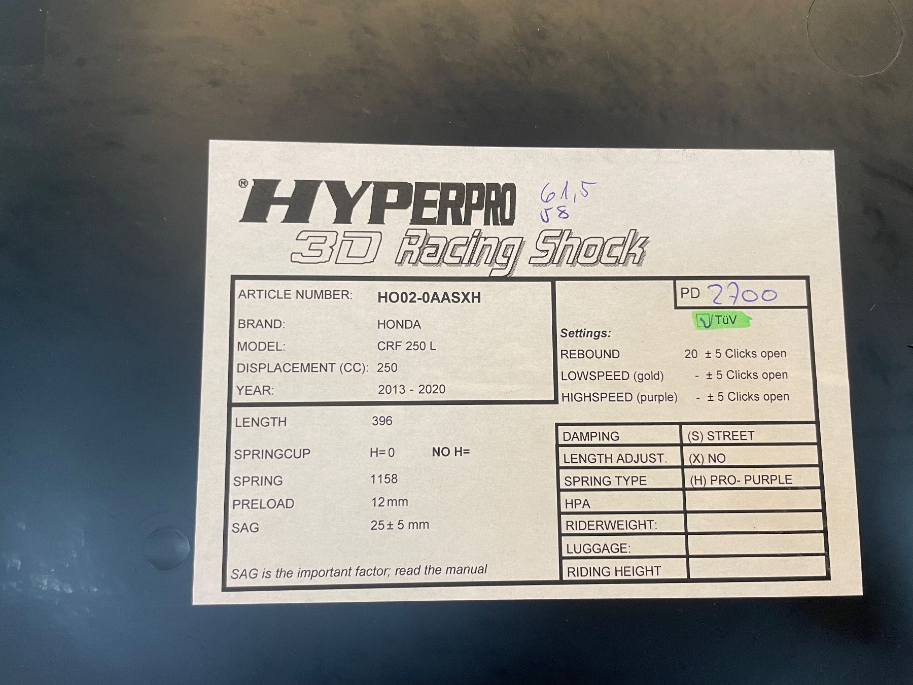 Honda Tutti i ricambio per moto: Hyperpro Stossdämpfer CRF 250 L – Usato da Oftringen venduto da GWC_1 1