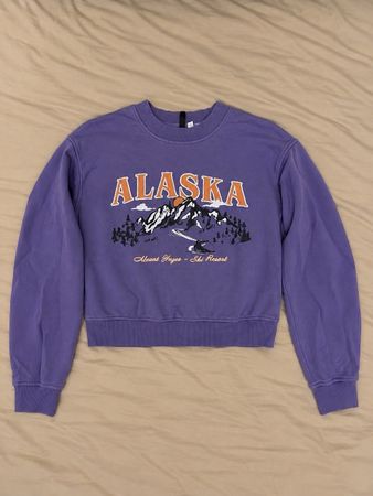 Sweatshirt H&M violett mit Alaska Print neuwertig