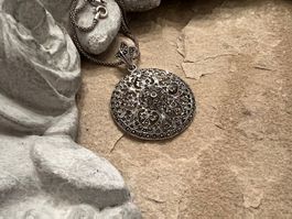 Anhänger rund Mandala Sterling Silber u Markasiten Boho Stil