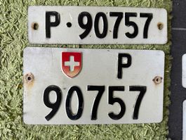 Paar Nummernschilder PTT Post 90757 antik f. Sammler