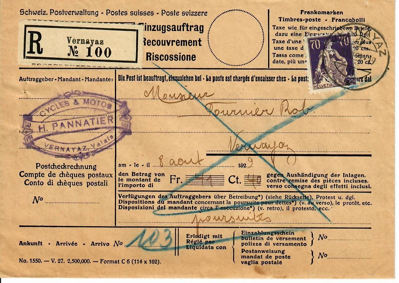 Alle Briefmarken: R - Brief, Vernayaz – Gebraucht aus Hochdorf von Ziegel-16