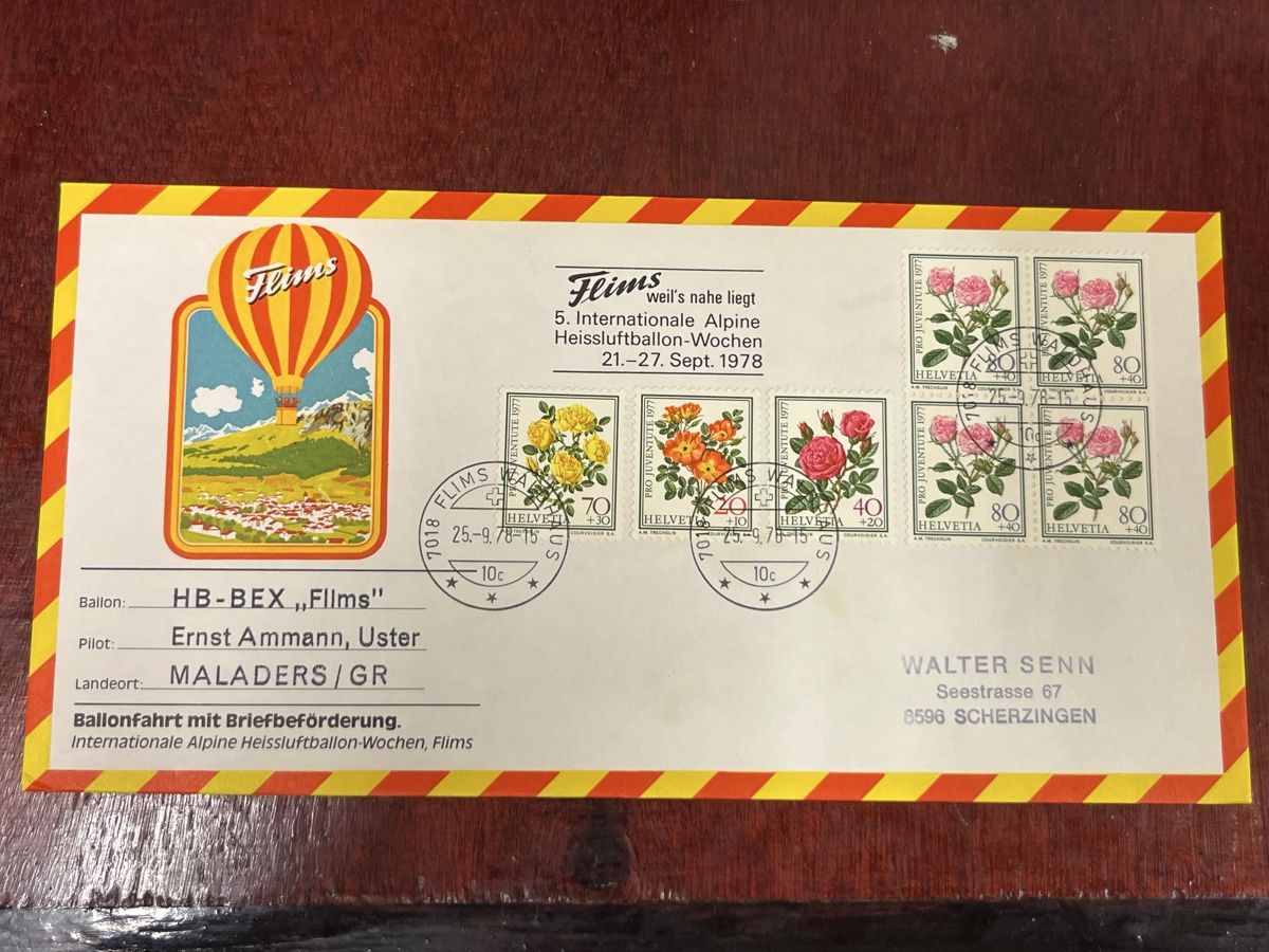 Tutti i francobolli: Flims Ballonpost 1978 - Internationale Alpine Ballonwochen – Usato da Dettighofen venduto da Moshop