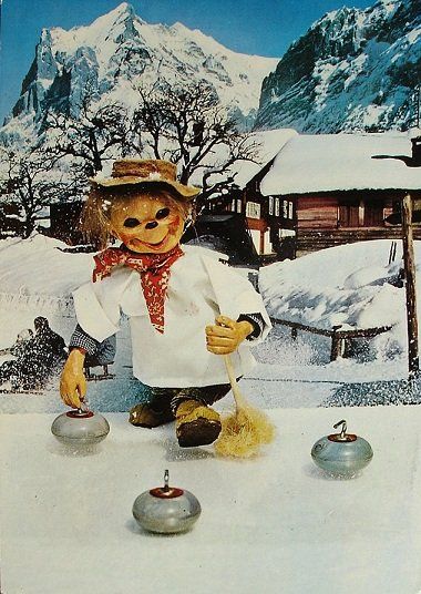 Cartoline postali: GRINDELWALD Mecki spielt Curling – Nuovo (secondo la descrizione) da Jona venduto da philajona