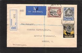 Siegel - Flugbrief Tansania - Zürich , gel.1936, Rückseite !