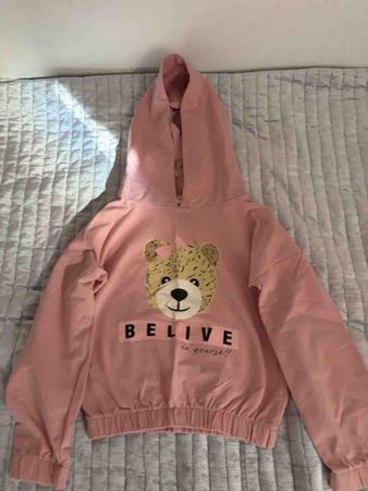 Sweat à capuche fille Breeze rose motif ours 116 cm