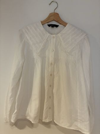 WEISSES LINGERIE BLUSE mit grossen Kragen Gr 40