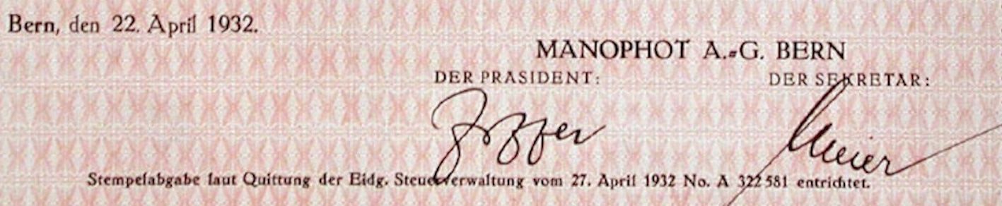 Documenti: Manophot AG Bern, Bern - 1932 – Usato da Solothurn venduto da Sgasche 1