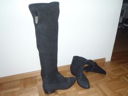 Schwarze Overknee Stiefel Wildleder