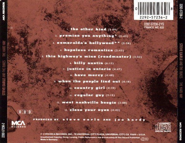 CD: CD Steve Earle - The hard way (1990) – Usato da Möriken AG venduto da mineralia 1