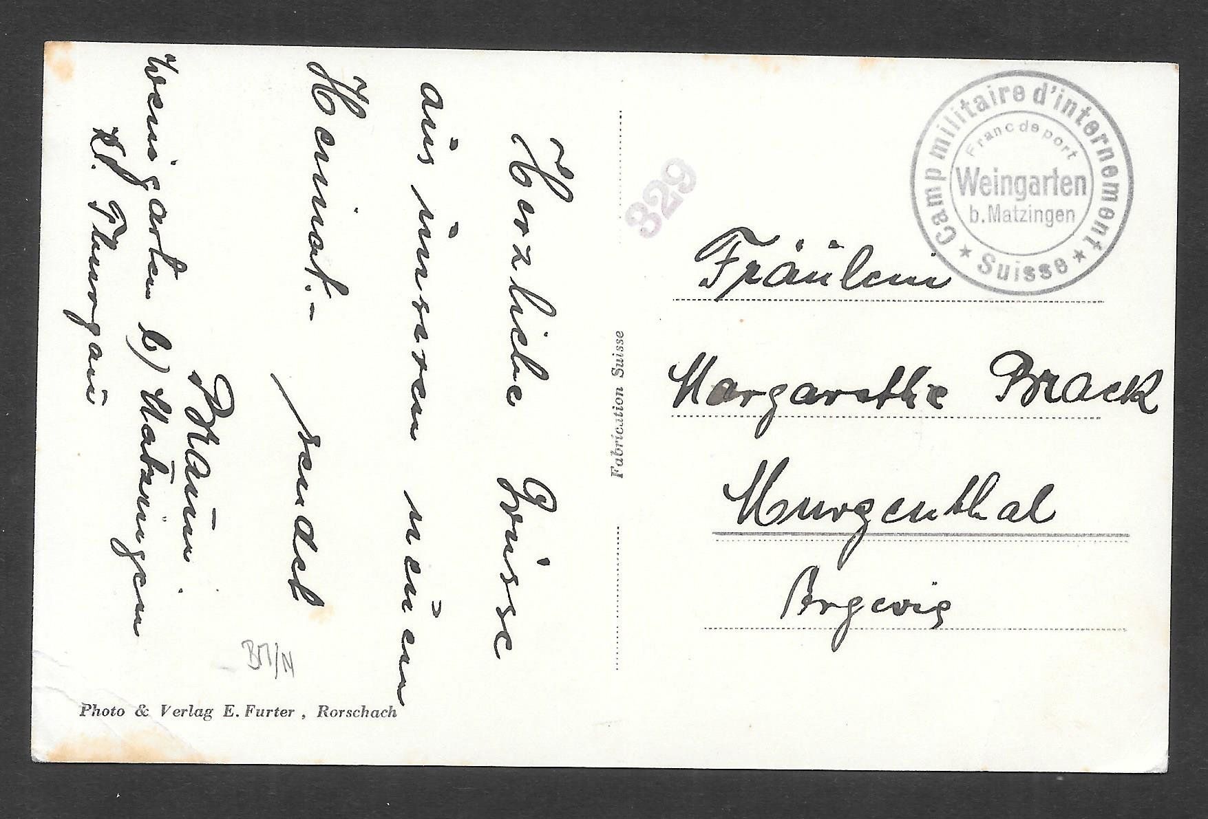 Cartoline postali: Weingarten bei Lommis Dorfansicht Interniertenstempel – Usato da Olten venduto da clotaldi 1
