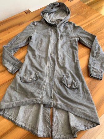 Nile langer grauer Jerseymantel mit Kapuze Gr. S wie NEU
