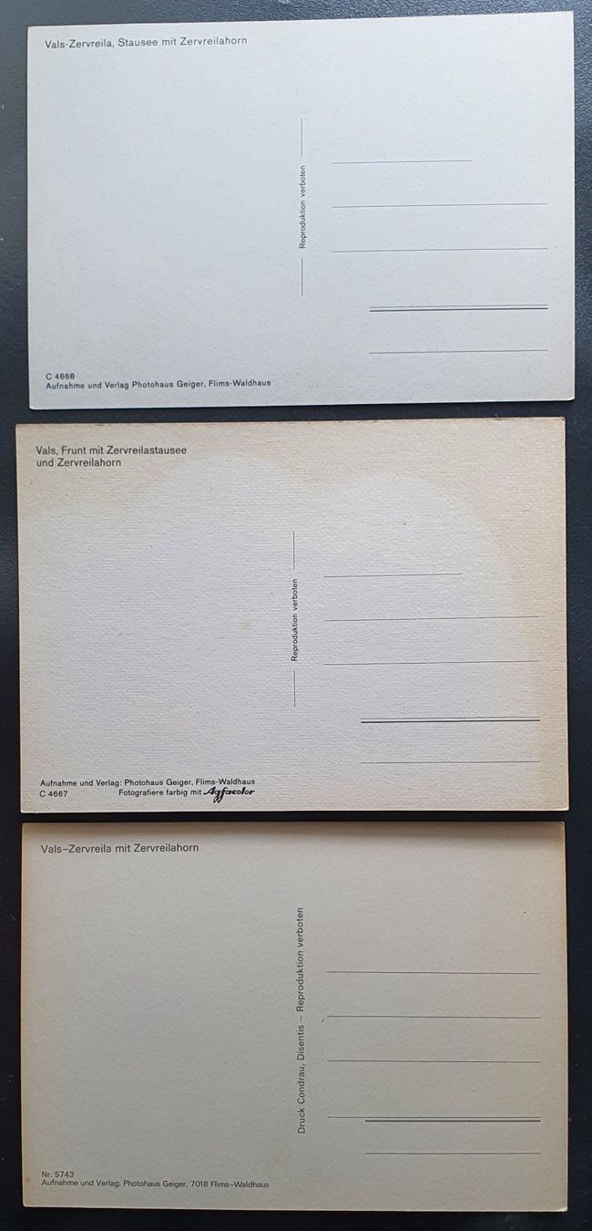 Cartoline postali: 3 Ansichtskarten, Vals - Zervreila – Usato da Kreuzlingen venduto da Rschweiz1 1