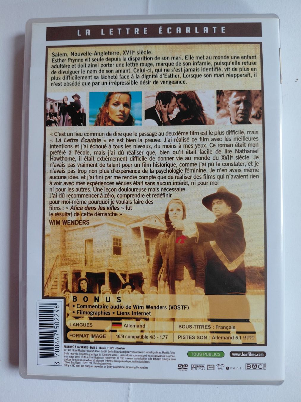 Tutti i DVDs: LA LETTRE ECARLATE (version all avec st fr) – Usato da Denges venduto da Hellboy10 1