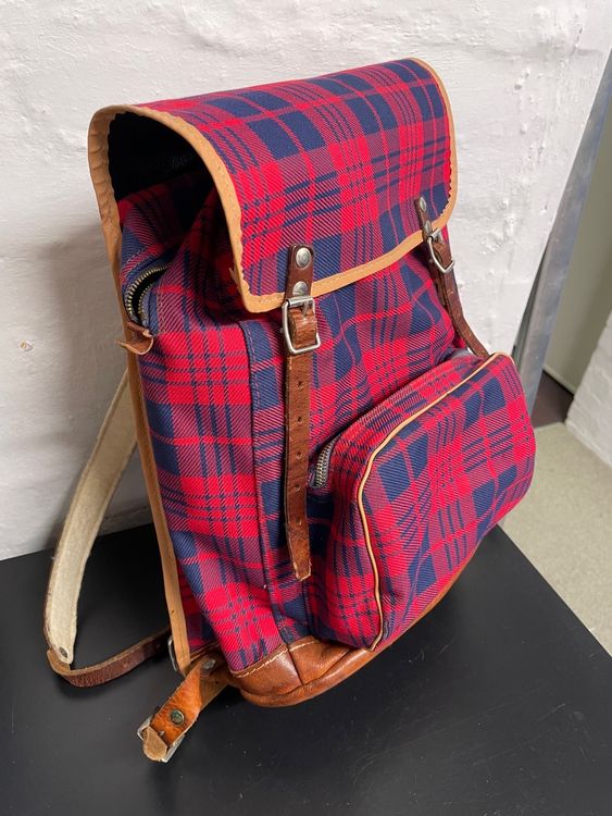 Vintage Rucksack kariert Stoff/Leder 60/70er Jahre (Gebraucht) in ...
