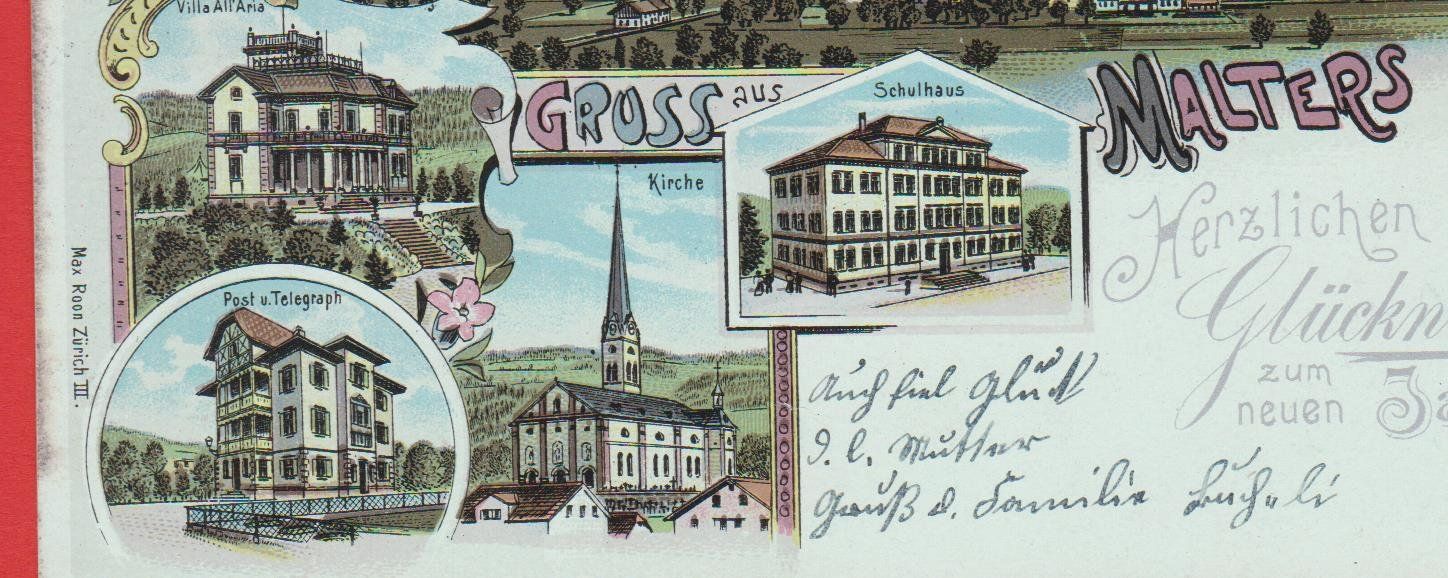 Cartoline postali: Malters   -   alte Litho-Ansichtskarte von 1911 – Usato da Vitznau venduto da Ropaku 3