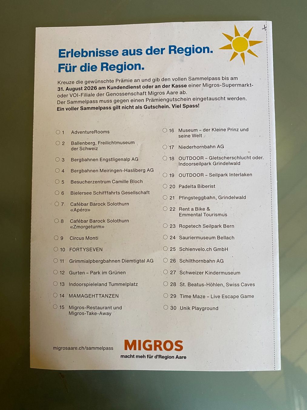 Migros Sammelmarken & -punkte: 20 Sticker Migros Aare Sammelspasd – Neu (gemäss Beschreibung) aus Murgenthal von anmedlung 1