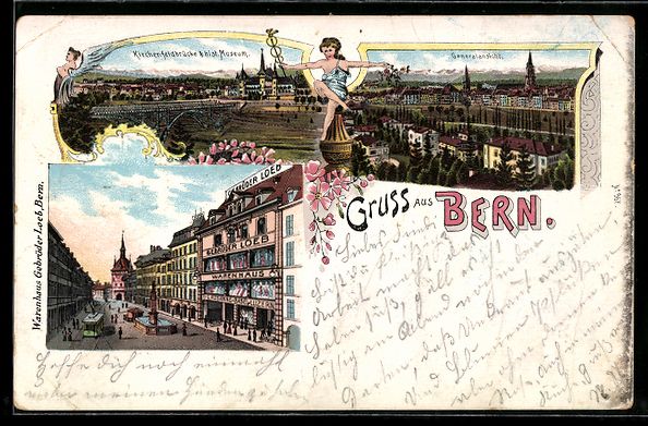 Cartes postales: Litho Bern, Warenhaus Loeb mit Brunnen u – D'occasion à Berlin par bartko-reher