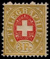 Telegraphenmarke - seltene 3 Fr. golden/karmin (SBK 3200.--)