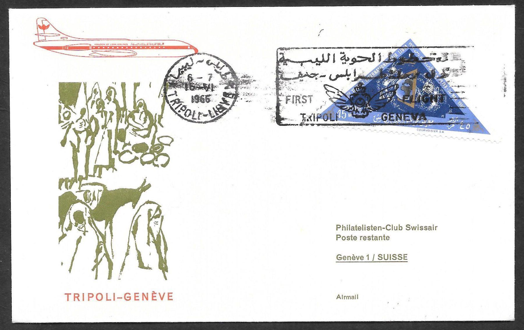 Tutti i francobolli: Erstflug Tripoli - Genf 16.6.1966 – Nuovo (secondo la descrizione) da Olten venduto da clotaldi