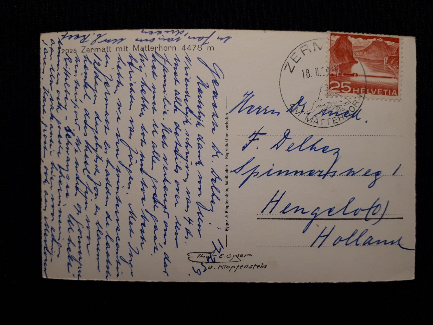 Cartoline postali: . ZERMATT - MATTERHORN 1959 – Usato da Ponto Valentino venduto da giorgia06 1