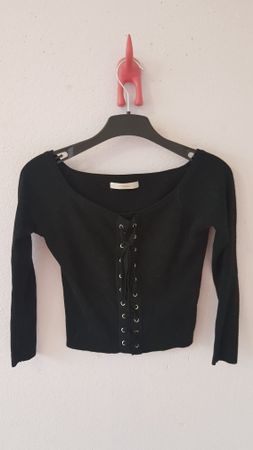 Crop top noir manches longues style corset taille S