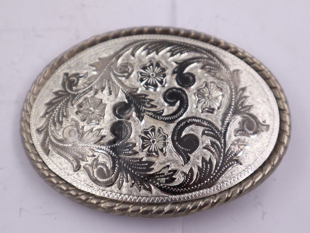 WANLIAN Gürtelschnalle Oval - Antik Silber Blumenmuster Unisex