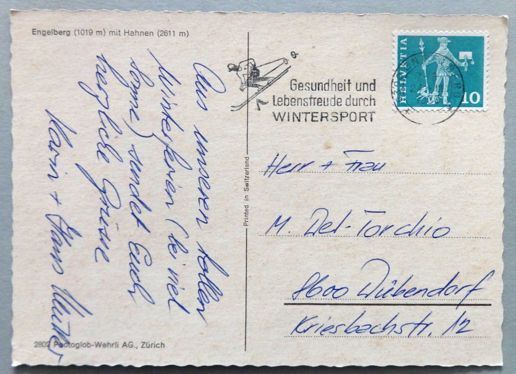 Cartoline postali: Engelberg (1019 m) mit Hahnen – Usato da Fétigny venduto da Billy2miny 1