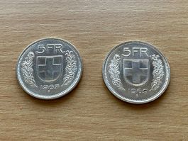 Silbergeld 2 x 5 Franken / 1x1967, 1x 1969