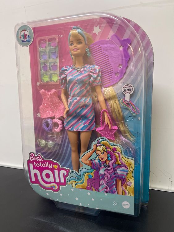 Barbie Totally Hair Puppe – Extra Lange Dunkelbraune Regenbogenhaare, 21,6 Cm, Mit Kamm & Accessoires